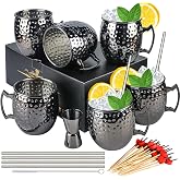 LINALL Moscow Mule Mugs- Set of 6 Gunmetal Black Plated 18oz Stainless Steel Mug Double Jigger Chilled Drink Cocktail Mug (6pcs)