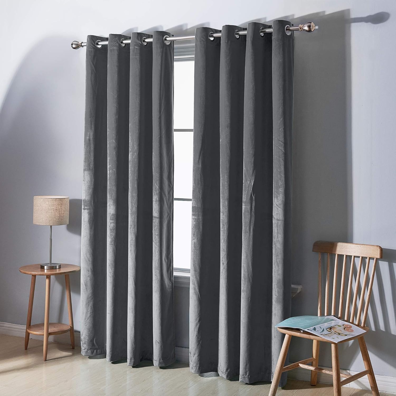 Deconovo Grey Velvet Curtains 52 Inch Width for Bedroom