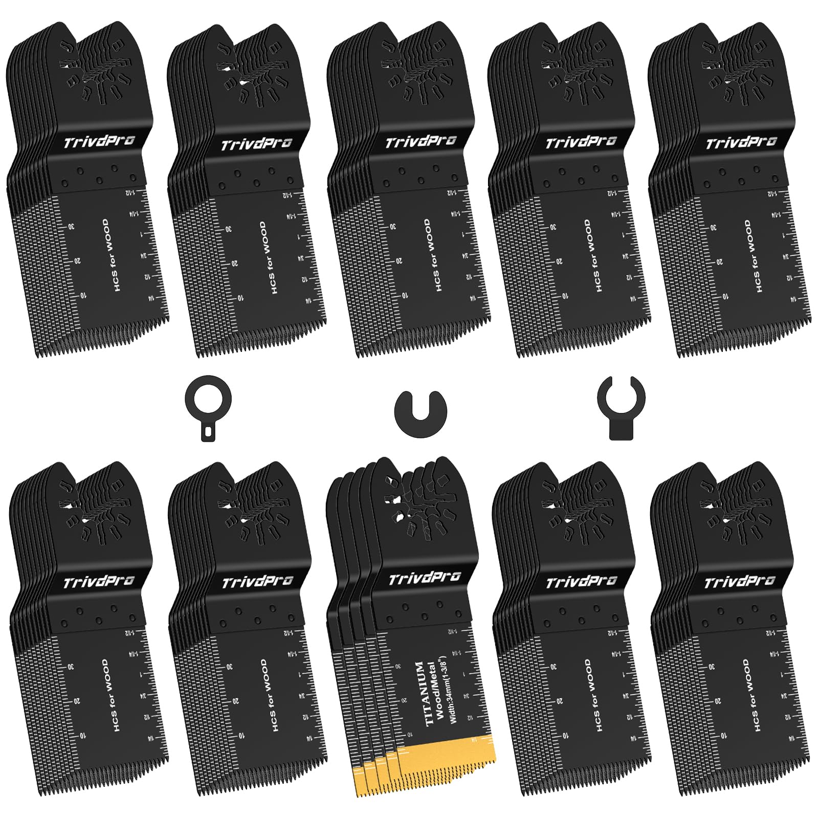 TrivdPro 105PCS Oscillating Saw Blades, Professional Universal Titanium Multitool Blades for Wood Plastics Metal, Quick Release Multi Tool Blades Kits Fit Dewalt Ryobi Milwaukee Rockwell Fein Image