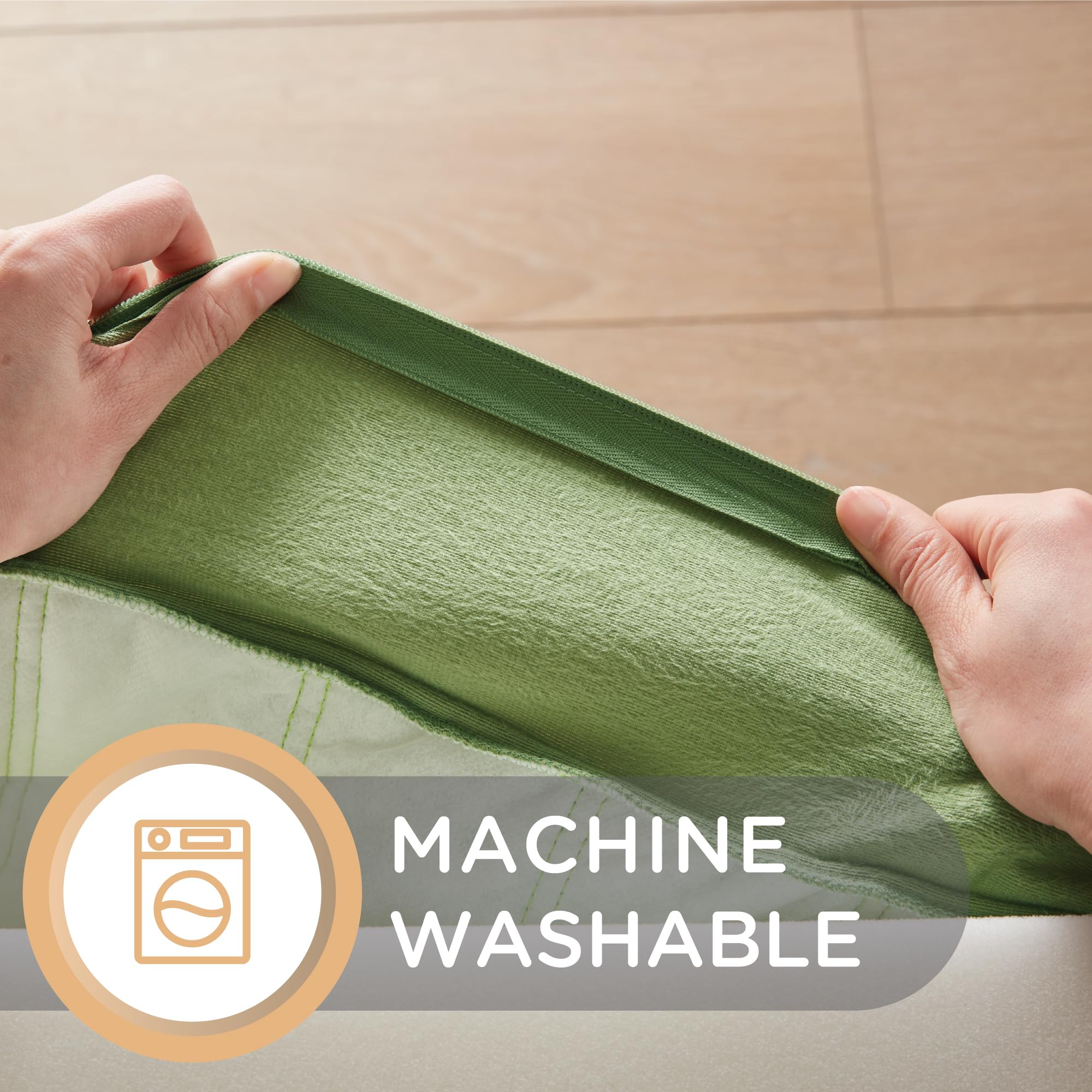 Codi High Density Foam Floor Pillow 2 Sets, Large Meditation Cushions Seating for Adults and Yoga Sitting, Washable Thick Couch Cushion with Soft Tufted Covers - 22 * 22 * 5inch Green - Image 2