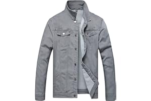 LAMKUKU Mens Denim Jacket Ripped Slim Jean Jacket Coat for Men