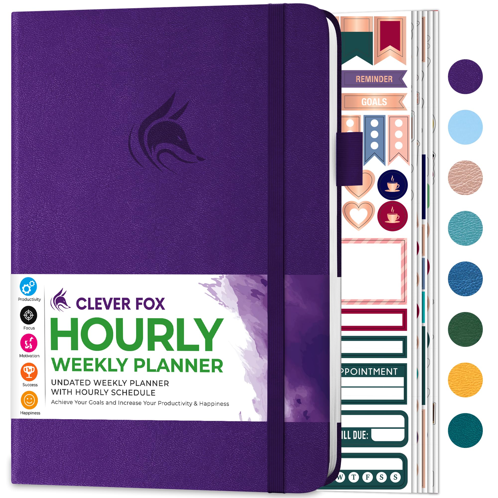 Clever Fox Planner Schedule – Undated Weekly & Monthly Life Planner with Time Slots, Appointment Book & Daily Organizer, A5 (Purple)