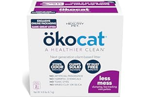 ökocat Less Mess Low Tracking Wood Clumping Cat Litter Mini- Pellets, Unscented, 14.8 pounds - Natural Ingredients, Stops Odor, Clumps Solid, 99% Dust Free, Great for Long-Hair Breeds, All Cats
