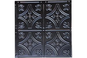 Holydecot Tin Wall Tiles Nail-Up Ceiling Tiles Stair Riser Kitchen Backsplash - Rustic Black 12x12 inch Sample