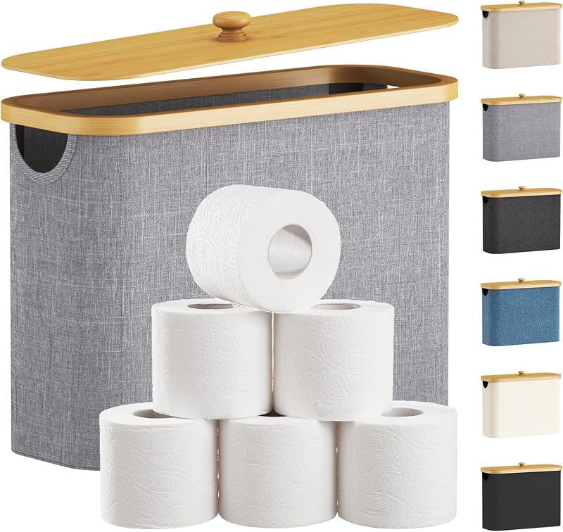 Lifewit Bamboo Toilet Roll Storage Basket Holder Stand 23L Grey