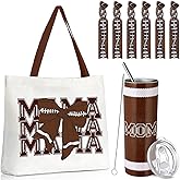 Sieral 8 Pcs Football Mom Gifts Included Canvas Tote Bag, 20oz Football Mom Insulated Travel Tumbler with Straw and Lid, Hair Ties for Big Game Party Women Sports Lovers Gym
