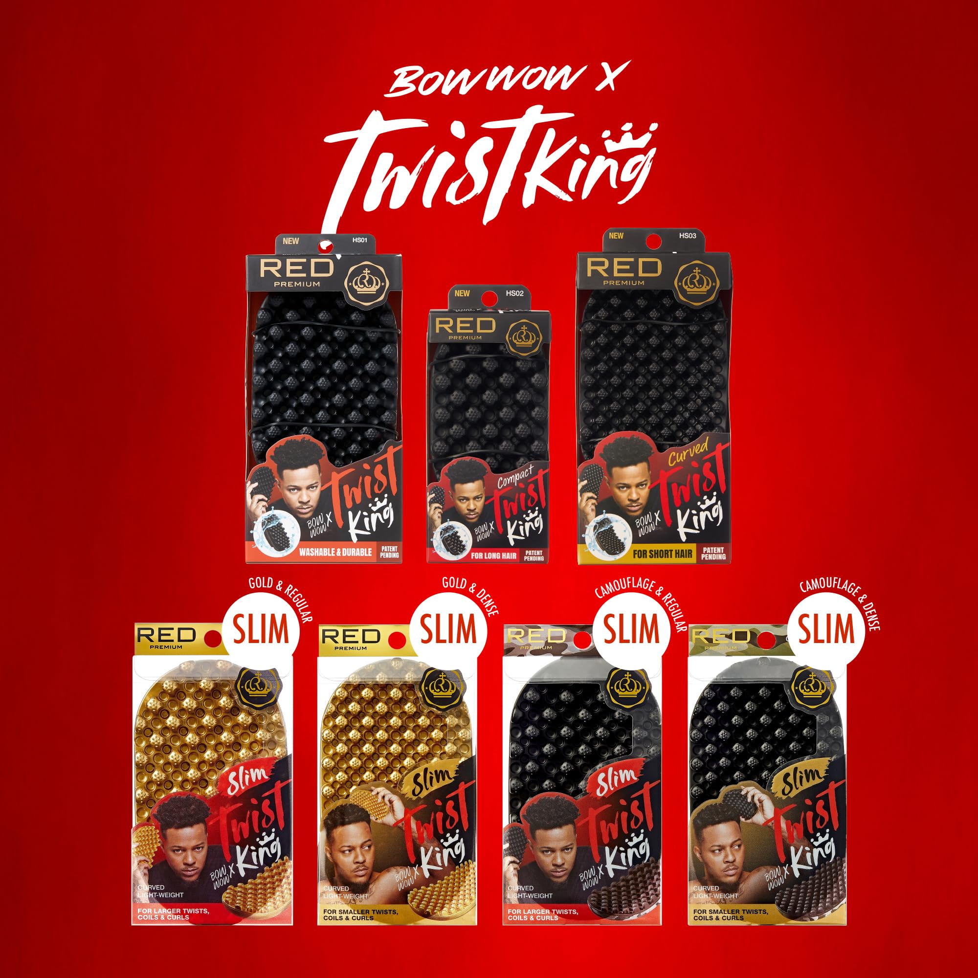 Red by Kiss Bow Wow X Twist King Luxury Twist Styler Washable and Durable Twist Brush for Afro Curl- Slim and Dense (Gold)