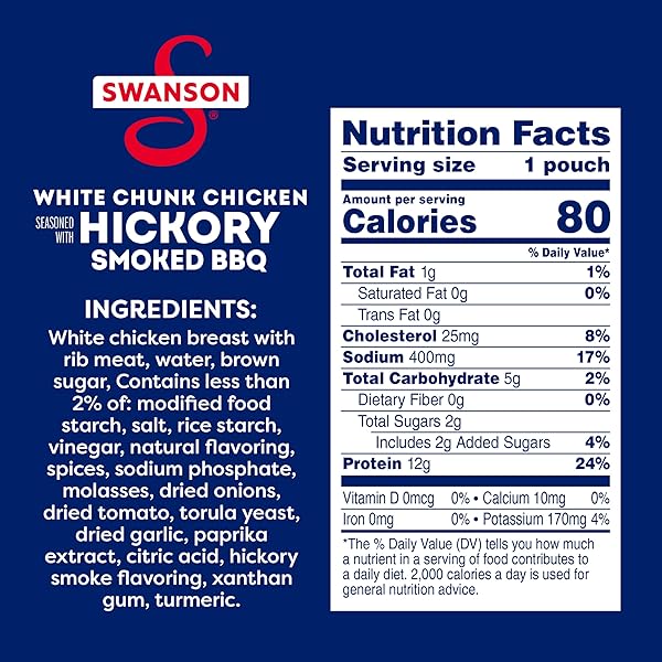 SWANSON HICKORY SMOKED BBQ WHITE CHUNK FULLY COOKED CHICKEN, 2.6 OZ POUCH