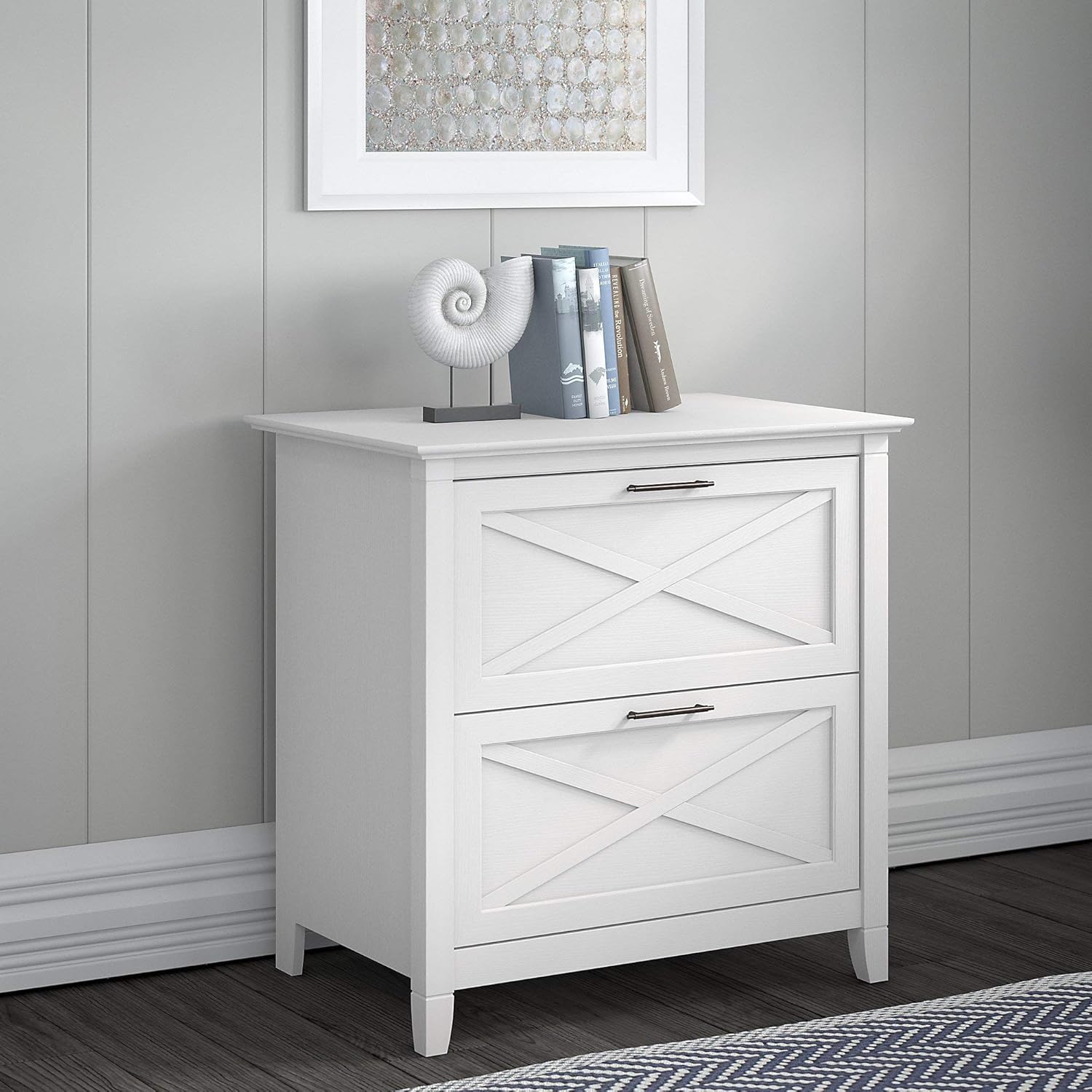 Bush Furniture Key West 2 Drawer Lateral File Cabinet, Pure White Oak: Furniture & Decor