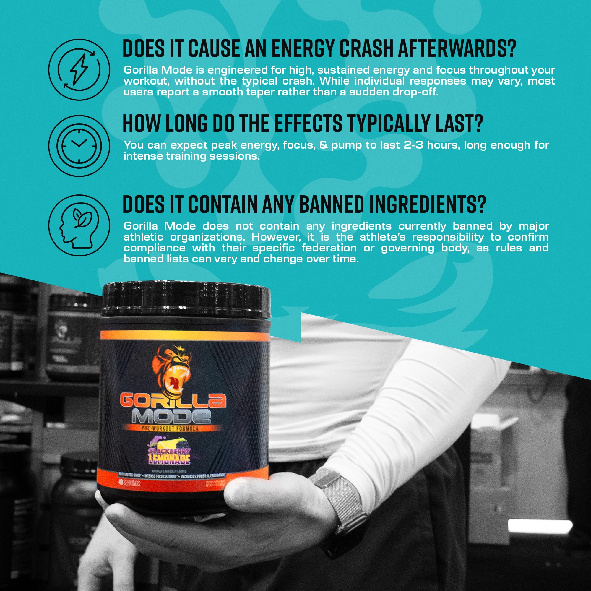 Gorilla Mind Pre Workout - Massive Pumps Laser Focus Energy Power - L-Citrulline, Creatine, L-Tyrosine, Betaine, Hydroprime, Alpha-GPC, 400mg Caffeine, Huperzine A 800g (BlackBerry Lemonade)