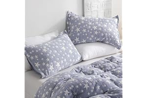 NTBAY Cotton Standard Pillow Shams, 3 Layer Muslin Breathable Soft Thermal Yarn Dyed Sham Covers, 2 Pack 20x26 Oxford Pillowcases with Envelope Closure, Blue Stars