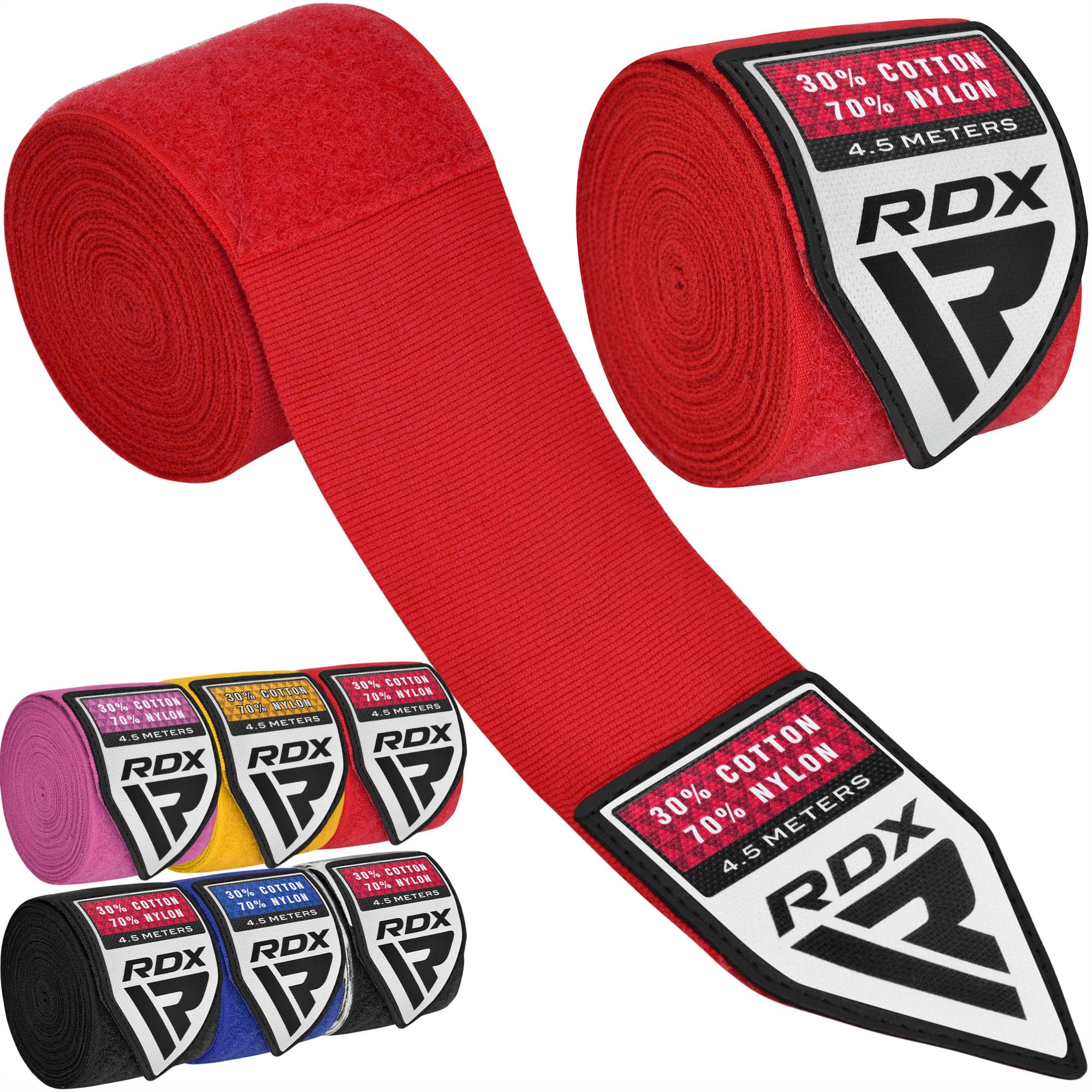 RDX Boxing Hand Wraps 4.5M / 180 Inches – Mexican Style Semi-Elastic MMA Inner Gloves - Wrist Support for Muay Thai, Kickboxing, BJJ, Karate - Thumb Loop & Hook and Loop Closure - Cotton & Nylon Blend — image 1