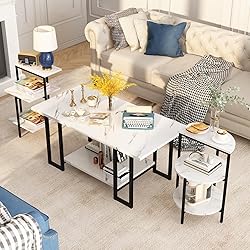 AWQM Faux Marble Table Set,Coffee Table & 2 Side