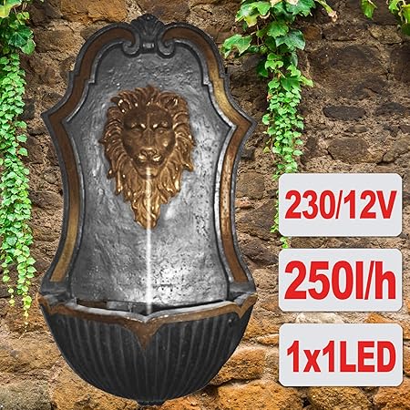 Gartenbrunnen Brunnen Zierbrunnen Wandbrunnen Brunnen Baumstumf Steinschalen Mit Led Licht 230v Wasserfall Wasserspiel Fur Garten Terrasse Balkon Sehr Dekorativ Lowen Brunnen Amazon De Garten
