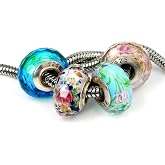 Comelyjewel Set of 4 Handmade Faceted Murano Glass Charm Bead with Roses for Charms Bracelets