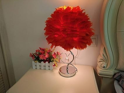 JKYQ Feather Tischlampe Schlafzimmer Nachttischlampe Edelstahlsockel