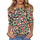 LOMON 3/4 Length Sleeve Womens Tops Spring Summer Fashion 2026 Tops Crew Neck Pleated Shirts Tunic Top Loose Fit