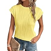 PRETTYGARDEN Blouses for Women Dressy Casual 2026 Spring Summer Business Office Tops Cap Sleeve Textured Cute Work Shirt