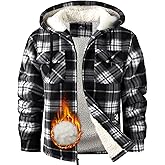 WENTTUO Mens Plaid Full Zip Hoodie Warm Flannel Shirt Jacket Fleece Lined Outerwear Coat with Hood