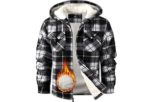 WENTTUO Men Winter Coat Flannel Plaid Shirt Jacket Fleece Sherpa Full Zip Hoodie Warm Outwear