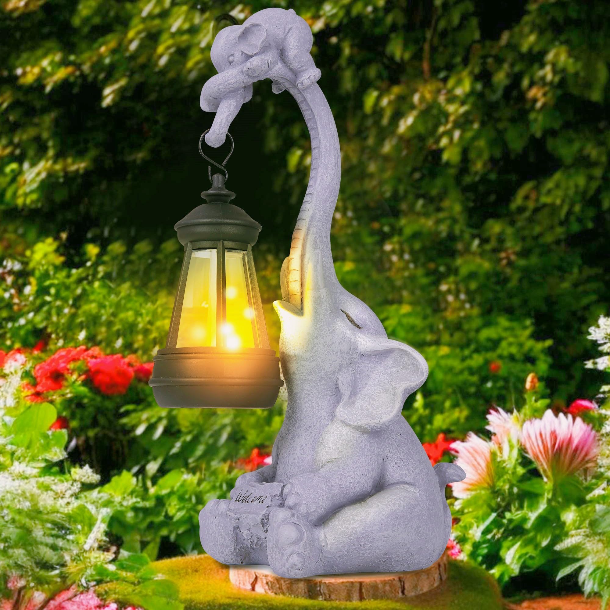 Photo 1 of ***LANTERN IS MISSING***Solar Garden Elephants Statues for Outside Decor Yard Decorations for Patio Balcony Backyard Lawn Ornaments Retirement Gift for Women Grandma Mom Gardening Gifts***LANTERN IS MISSING***