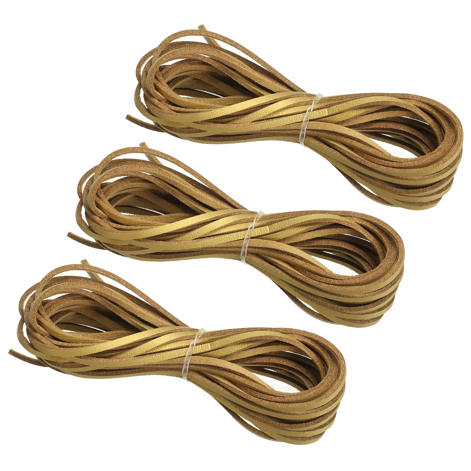 PATIKIL Faux Suede Leather Cord, 3 Rolls 3mm x 5.5 Yards Flat Synthetic Leather Strips for Necklace Bracelet Jewelry Beading DIY Crafts, Gold (Total 16.5 Yards)