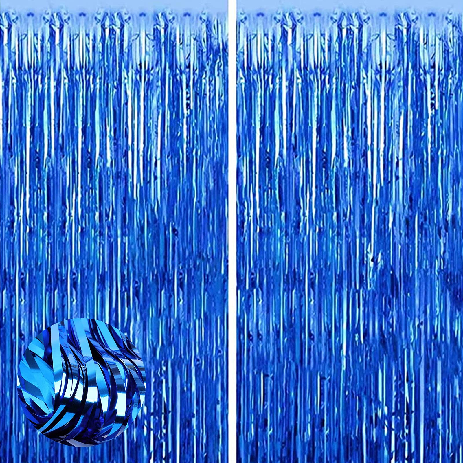 2pcs 3.2ft x 6.5ft Dark Blue Foil Curtain Decoration, Blue British Party Backdrops Props 70Years Queen's Platinum Jubilee 2022 Party Decoration Royal Theme Party Union French USA Events Decor