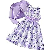 Floerns Girl's 2 Piece Outfit Floral Bow Sleeveless Dresses Sundress with Ruffle Cropped Cardigan
