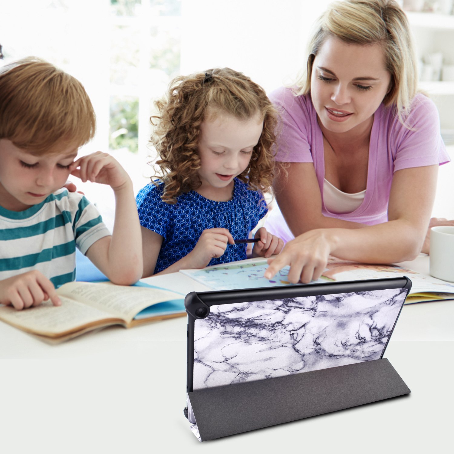 Dopup Fire 10 Case for All-New Fire HD 10 Tablet (7th Generation, 2017 Release),Protective Standing Cover with Auto Wake/Sleep Function (White Marble)