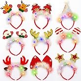 ZDWCLWC 9 Packs Light Up Christmas Headbands with 3 Light Modes, Assorted Xmas Headwear for Adults & Kids