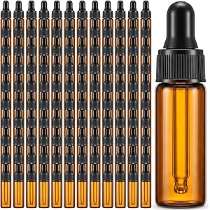 120 Pcs 5ml Dropper Bottles, Amber Glass Dropper Bottles with Black Cap, Empty Sample Vials for Essential Oils, Perfumes, Cos