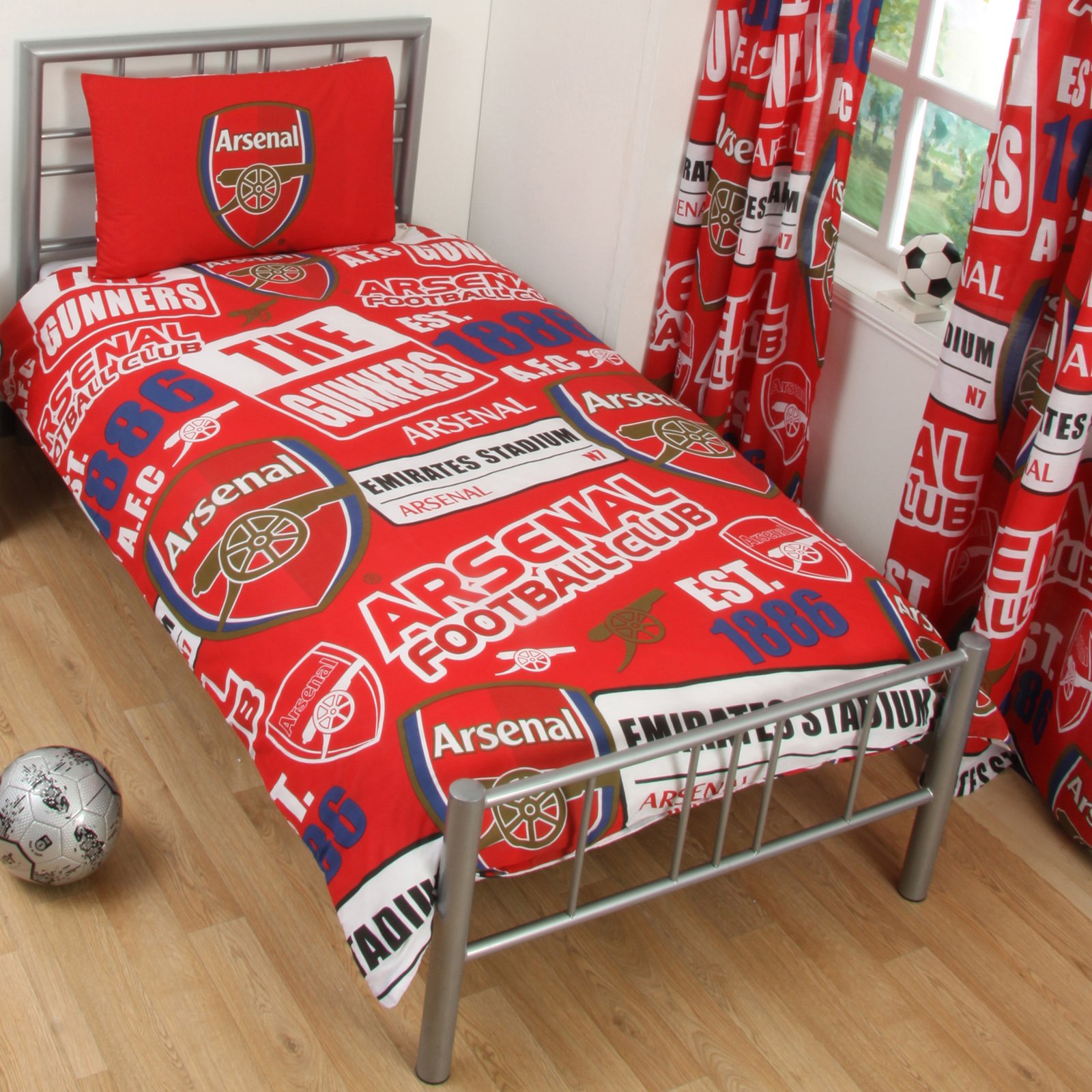 Arsenal FC Patch Single Duvet Cover and Pillowcase Set Football Red Gift