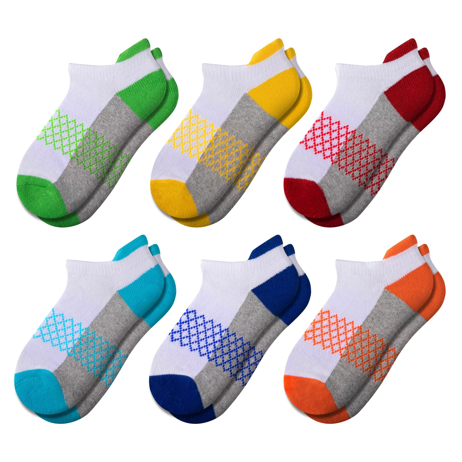 Photo 1 of Comfoex Boys Socks 6 Pairs Ankle Athletic Sock Half Cushioned Low Cut Socks For Little Big Kids