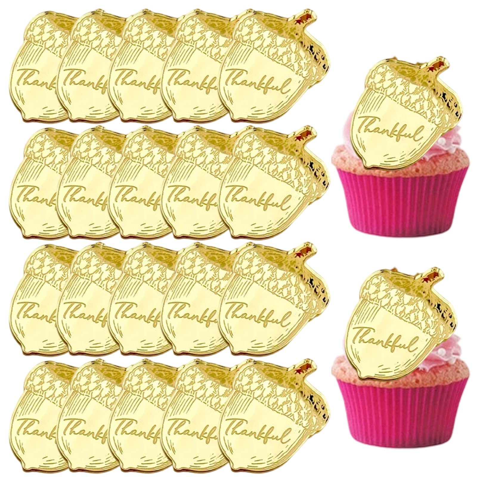 Photo 1 of **INCOMPLETE** mdgfge Thanksgiving Acrylic Cupcake Toppers Gold Chestnut Shape Reusable Cake Cupcake Decorations for Thanksgiving Party Festive Dessert Table Baking Decor Supplies
