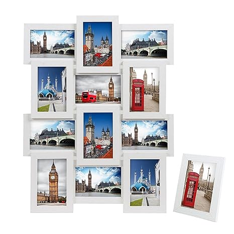 SONGMICS Bilderrahmen Collage für 12 Fotos je 10 x 15 cm (4 x 6) + 1x Einzelfotorahmen,13er Fotogalerie für Collagen aus MDF,