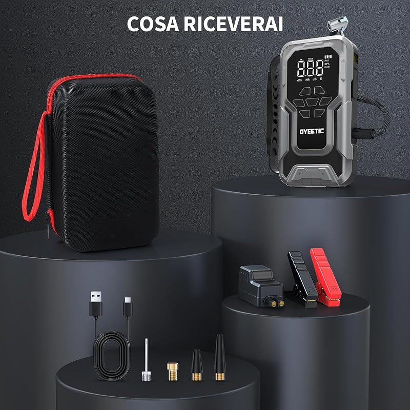 Avviatore Batteria Auto 8000A con Compressore 150PSI, Booster Avviamento per 12V Auto/Motor (All GAS e 12.0L Diesel), Jump Starter Power Bank Avviatore Emergenza con Torcia, Cavi di Avviamento