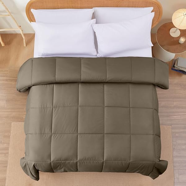 MODERN THREADS DOWN ALTERNATIVE REVERSIBLE COMFORTER TAUPE/CHAMPAGNE QUEEN
