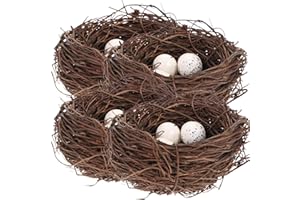 PRETYZOOM 16pcs Artificial Bird Nest Rattan with Fake Bird Eggs Easter Craft Home Decor Hummingbird Nest Party Kids Playset (4Pcs 3.9“ Bird Nest+12Pcs Bird Eggs)