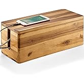 TIDITA Acacia Wood Cable Management Box Round Edge - 40cm Wooden Cable Organizer Box for Electrical Hiding Cord Management - 