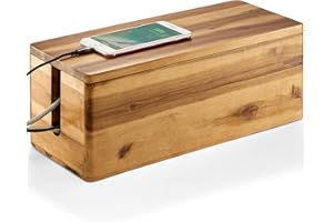 TIDITA Acacia Wood Cable Management Box Round Edge - 16" L Wooden Cable Organizer Box for Electrical Hiding Cord Management - Power Strip Hider Cable Storage Box for Office, Router Wires, Under Desk