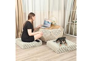 LOVMOC 22 inches Meditation Floor Pillow, 2 Pack Square Large Floor Cushions for Adults, Thick Memory Foam Seat Cushions for Yoga, Living Room, Sofa, Tatami, Green