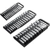 Reniteco Magnetic Socket Organizer Set, 3-Pack, 1/4" 3/8" 1/2" Socket Tray | 76-Socket Capacity, 1/4" 26 Pallets, 3/8" 28 Pallets, 1/2" 22 Pallets, Fits Shallow &amp; Deep Sockets, Sockets Not Included
