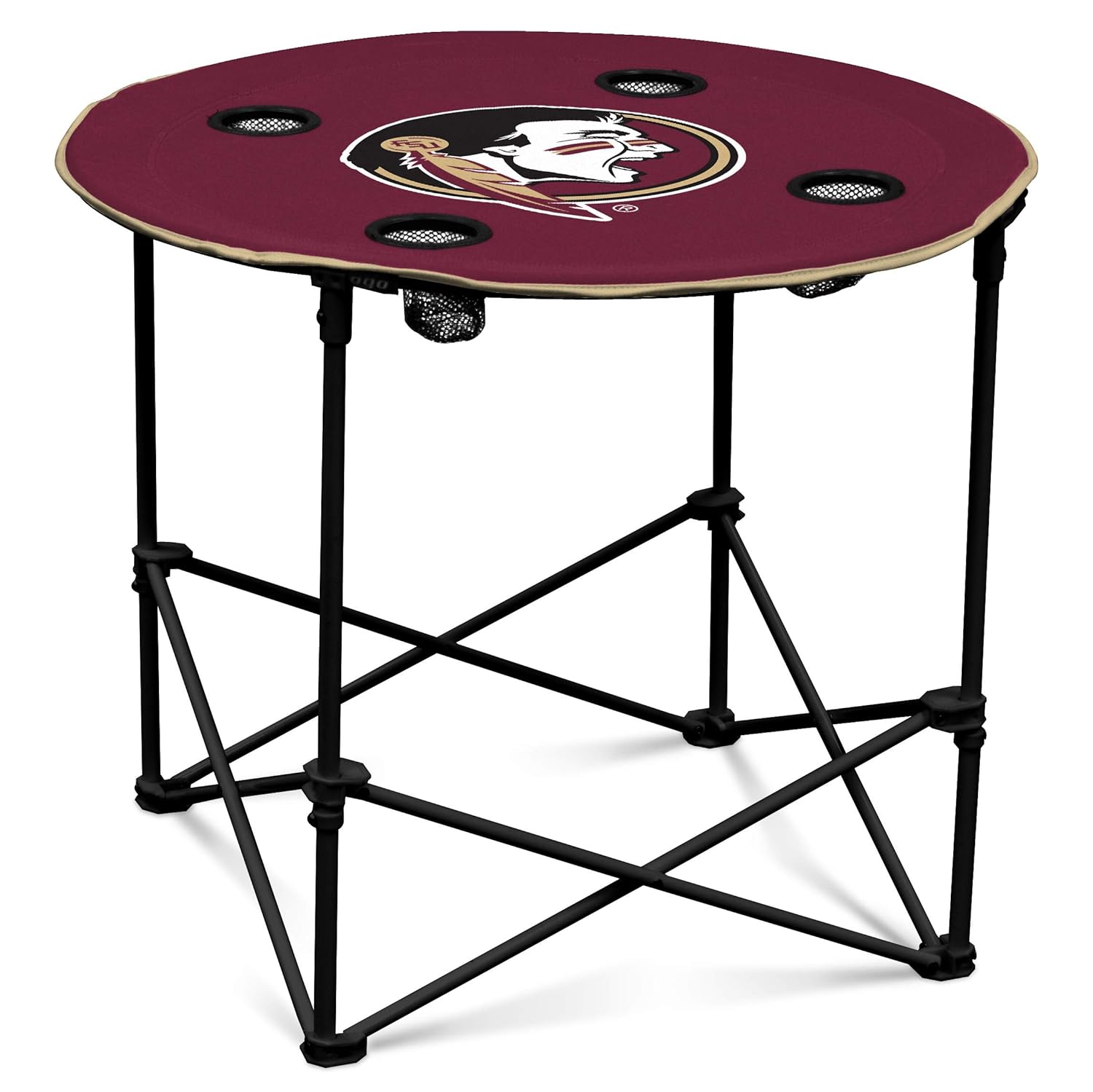Collegiate Collapsible Round Table with 4 Cup Holders and Carry Bag
