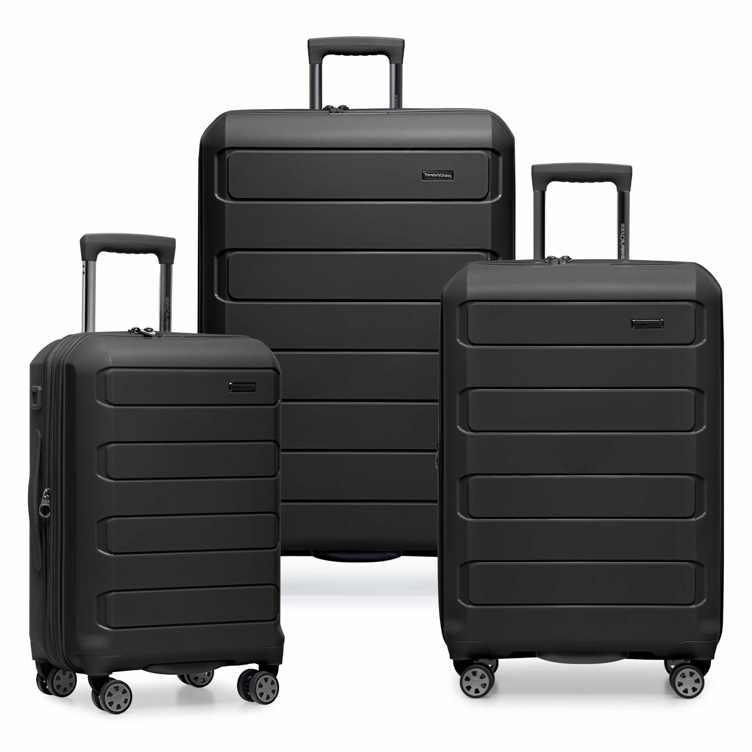 Photo 1 of (****HAS BEEN USED HAS LITTLE SCRATCHES!!!!!!!!!Traveler's Choice Pagosa Hardshell Expandable Luggage with Spinner Wheels, Black, 3-Piece Set (22/26/30)