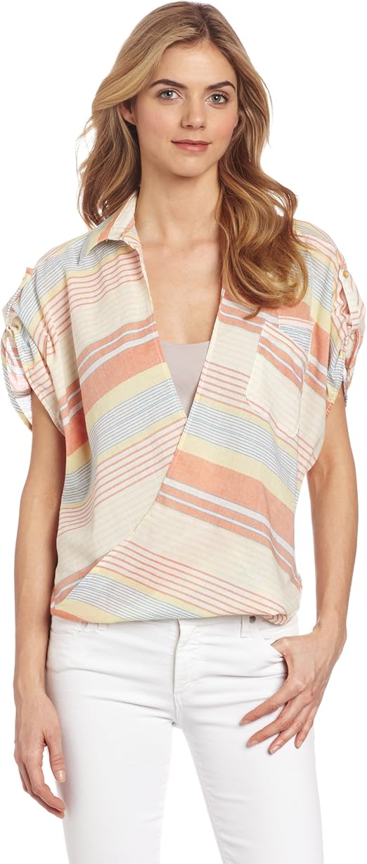 Democracy Women's High Low Short Sleeve Top, Sherbert, Small at Amazon Women’s Clothing store