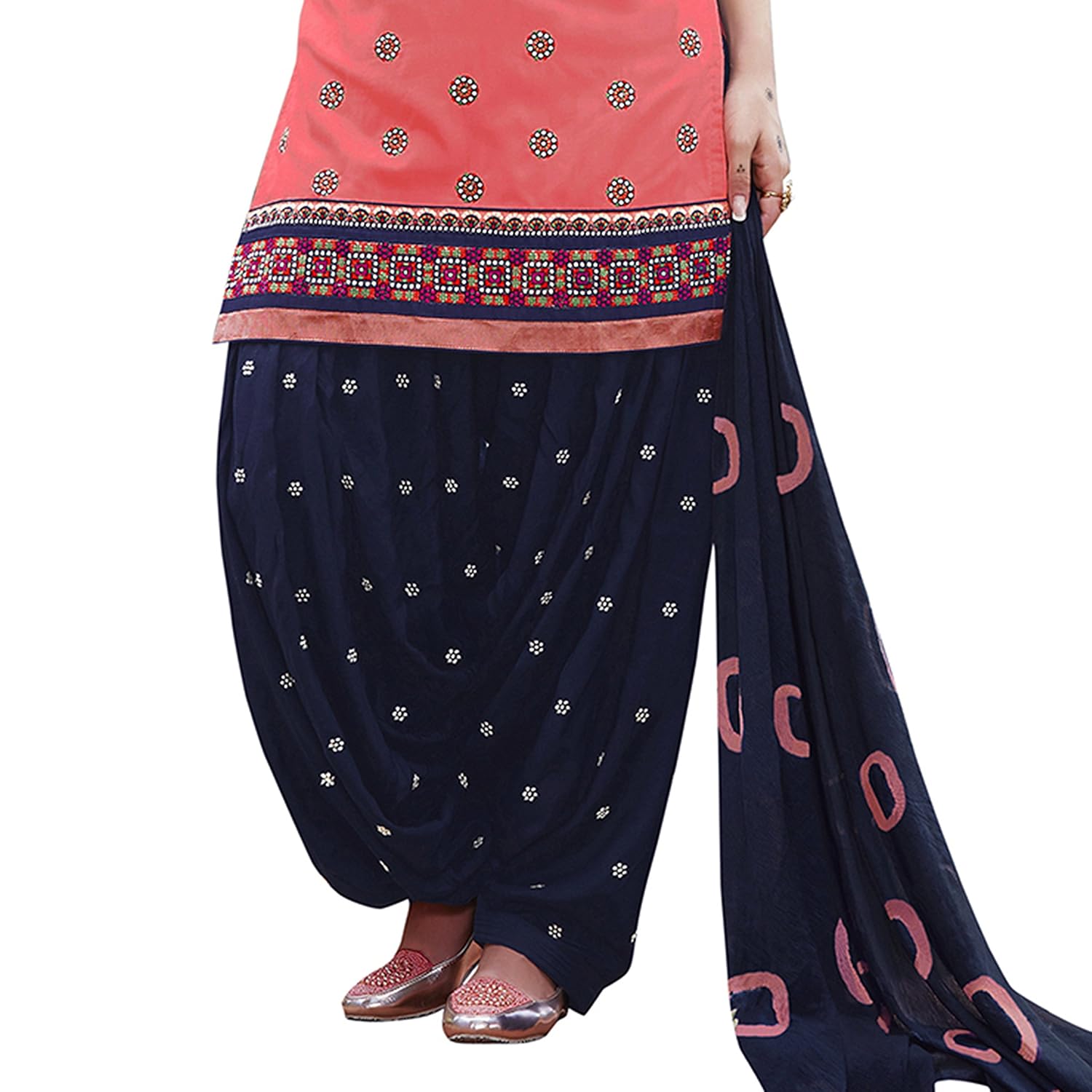 kvsfab women's cotton patiala salwar suit dress material, peach & blue [kvssk7561pa_42]