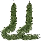 Finphoon 2 Pcs Artificial Norfolk Pine Garland, 6FT Real Touch Norfolk Winter Garlands, Christmas Pine Garland for Table Mantle Stairs Fireplace Wall Christmas Decorations