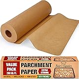 Unbleached Parchment Paper for Baking – 15 in x 210 ft 260 Sq.Ft Baking Paper Roll with Cutter, Non-Stick Brown Parchment for