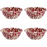 Crow Canyon Home Splatter Enamelware Cereal Bowls, Set of 4, Burgundy &amp; Cream
