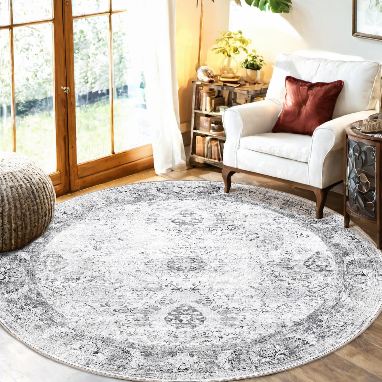 Photo 1 of RELEANY Boho 6ft Area Rugs Machine Washable Carpet Low Pile Non Shedding Doormat Soft Area Rugs for Living Room Bedroom Kitchen Dining Room Entryway Hallway Indoor-Grey/Black